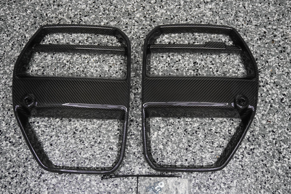 Lucas Speed Co V-Style Dry Carbon Front Grilles — BMW G80 / G82 / M3 & M4 (4x4 Weave)