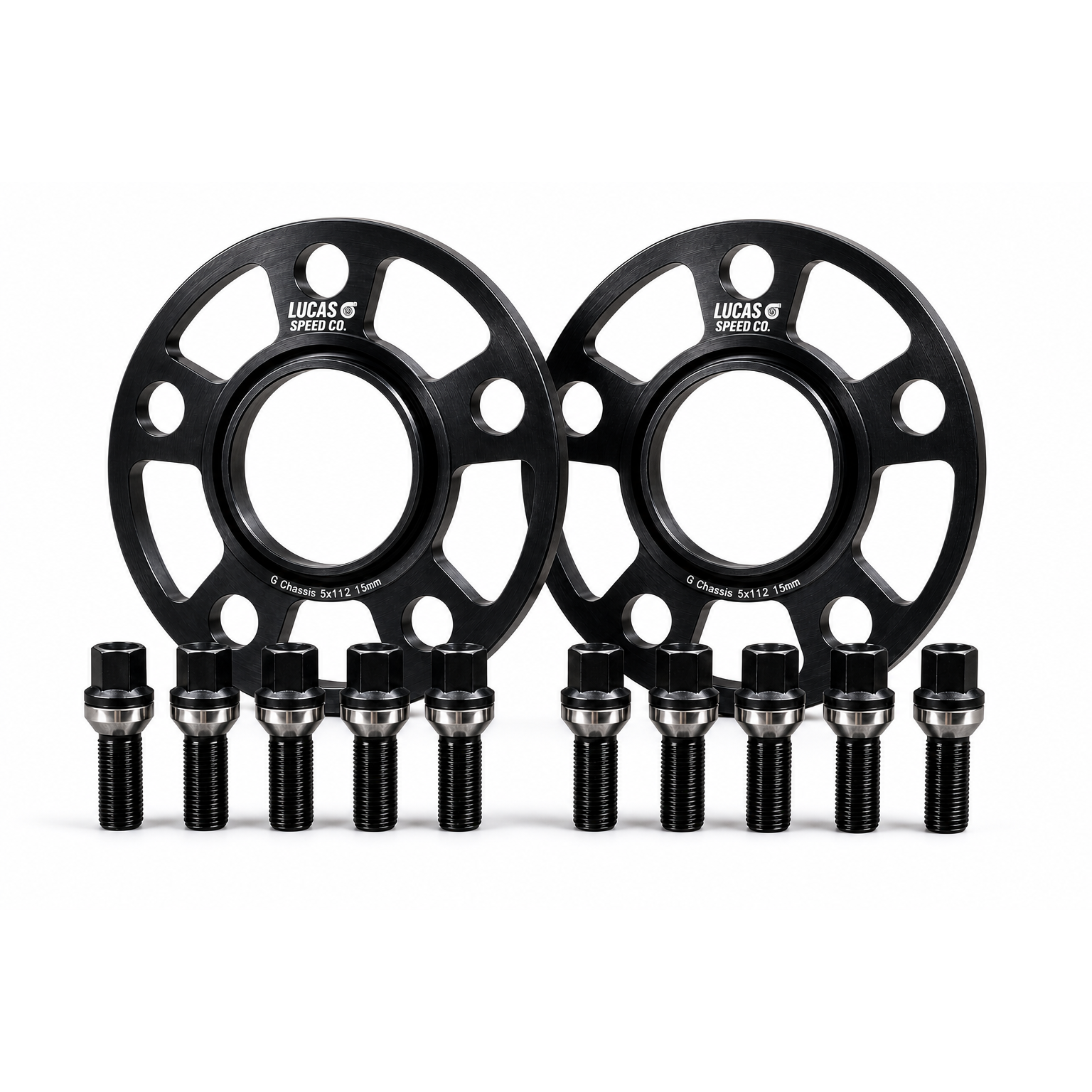 Lucas Speed Co 15mm wheel spacer kit with hubcentric ring lug bolts — BMW G8X