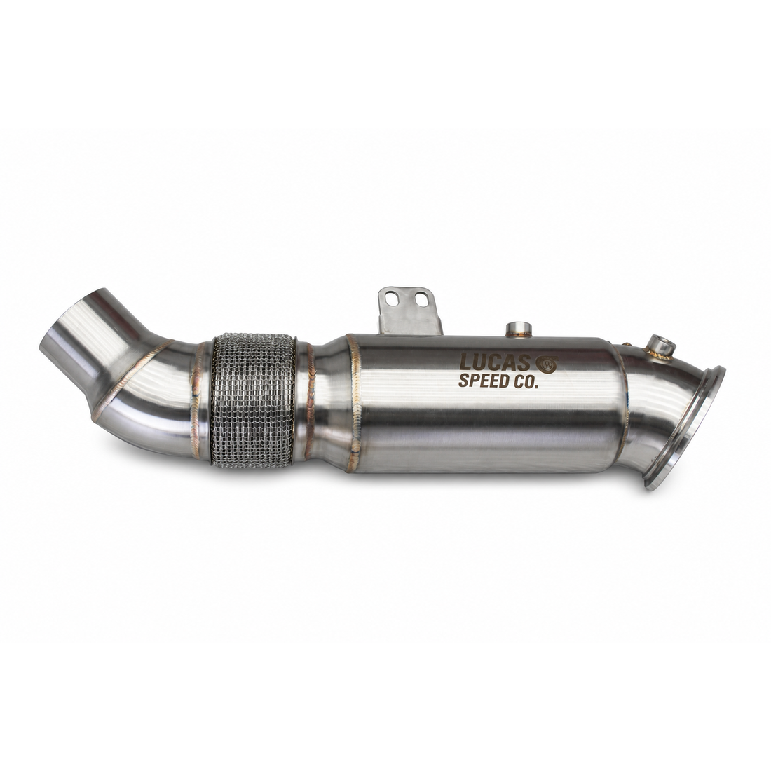 Lucas Speed Co Gen 1 B58 5 inch high-flow downpipe — studio product photo