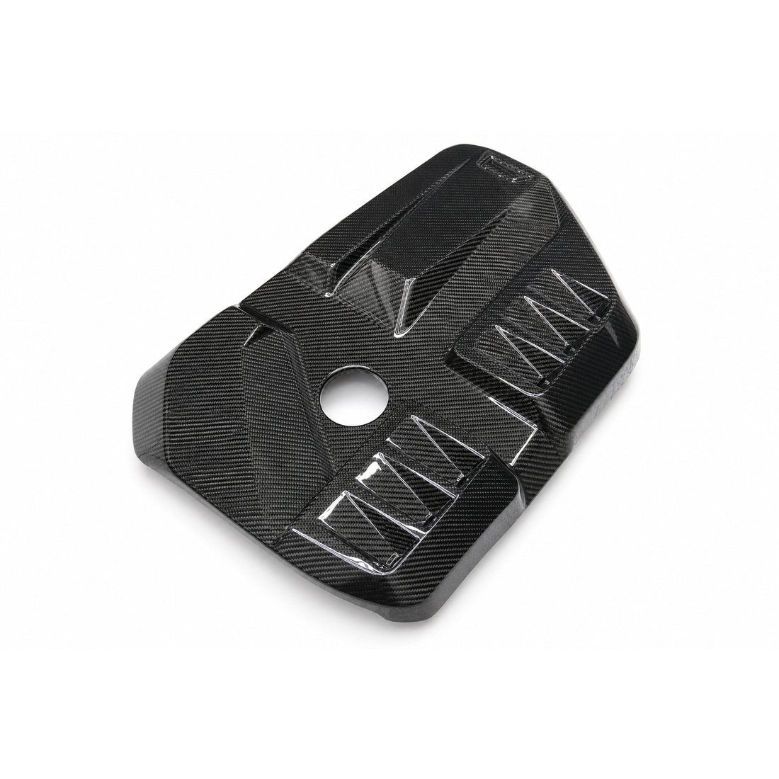 Lucas Speed Co dry carbon engine cover for BMW S58 — studio product photo