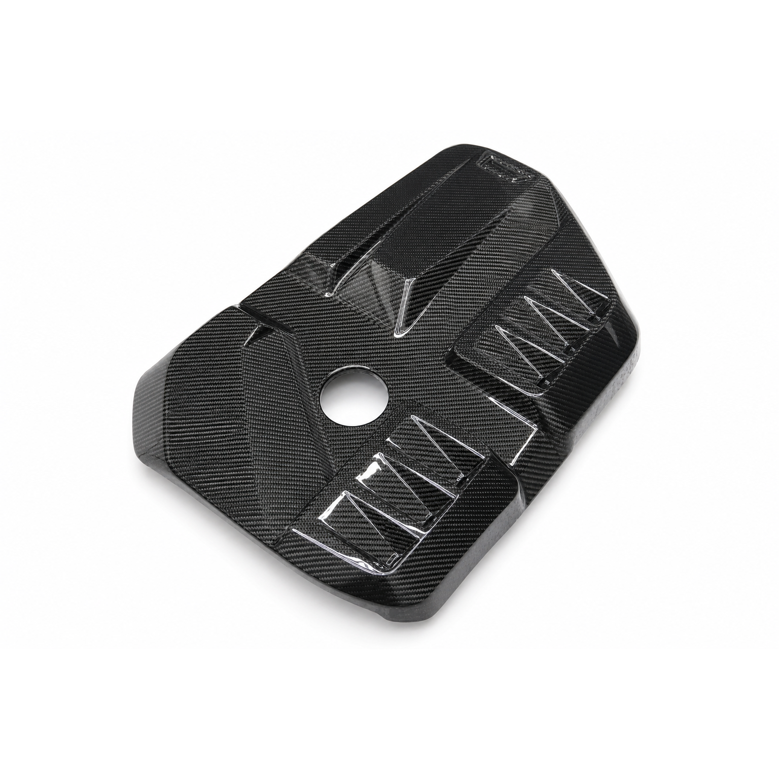 Lucas Speed Co dry carbon engine cover for BMW S58 — studio product photo