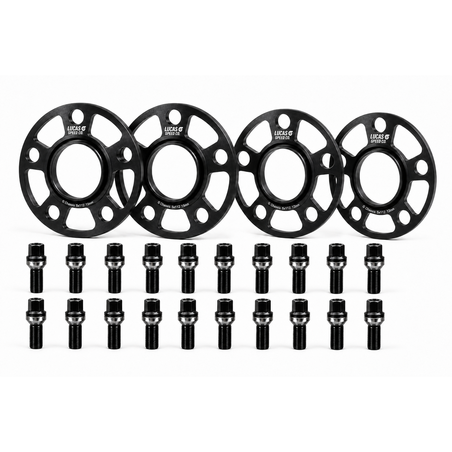 Lucas Speed Co Perfect Set — 15mm + 12mm spacer kits with hubcentric ring lug bolts, BMW G8X